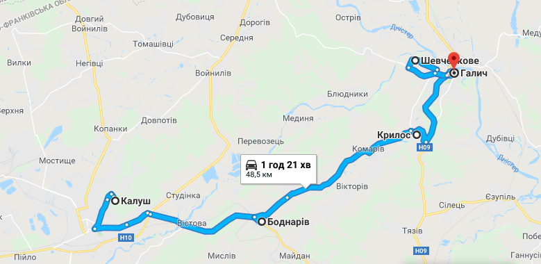 Дорога з Калуша до Крилоса-Галича-Шевченкового через Боднарів